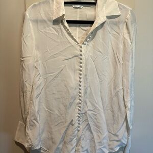 Club Monaco Cream Long Sleeve Notched Collar Shirt